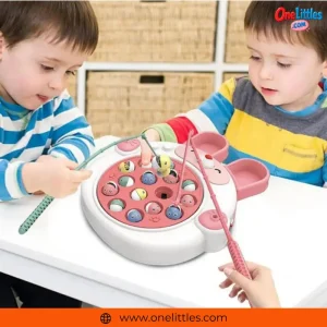Rabbit Face Rotating Fish Pond Musical Fishing Game Toy Set For Kids